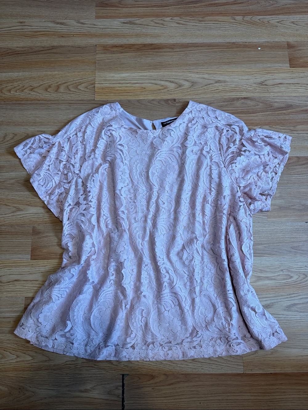 Liz Claiborne Light Pink Lace Short-Sleeve Blouse